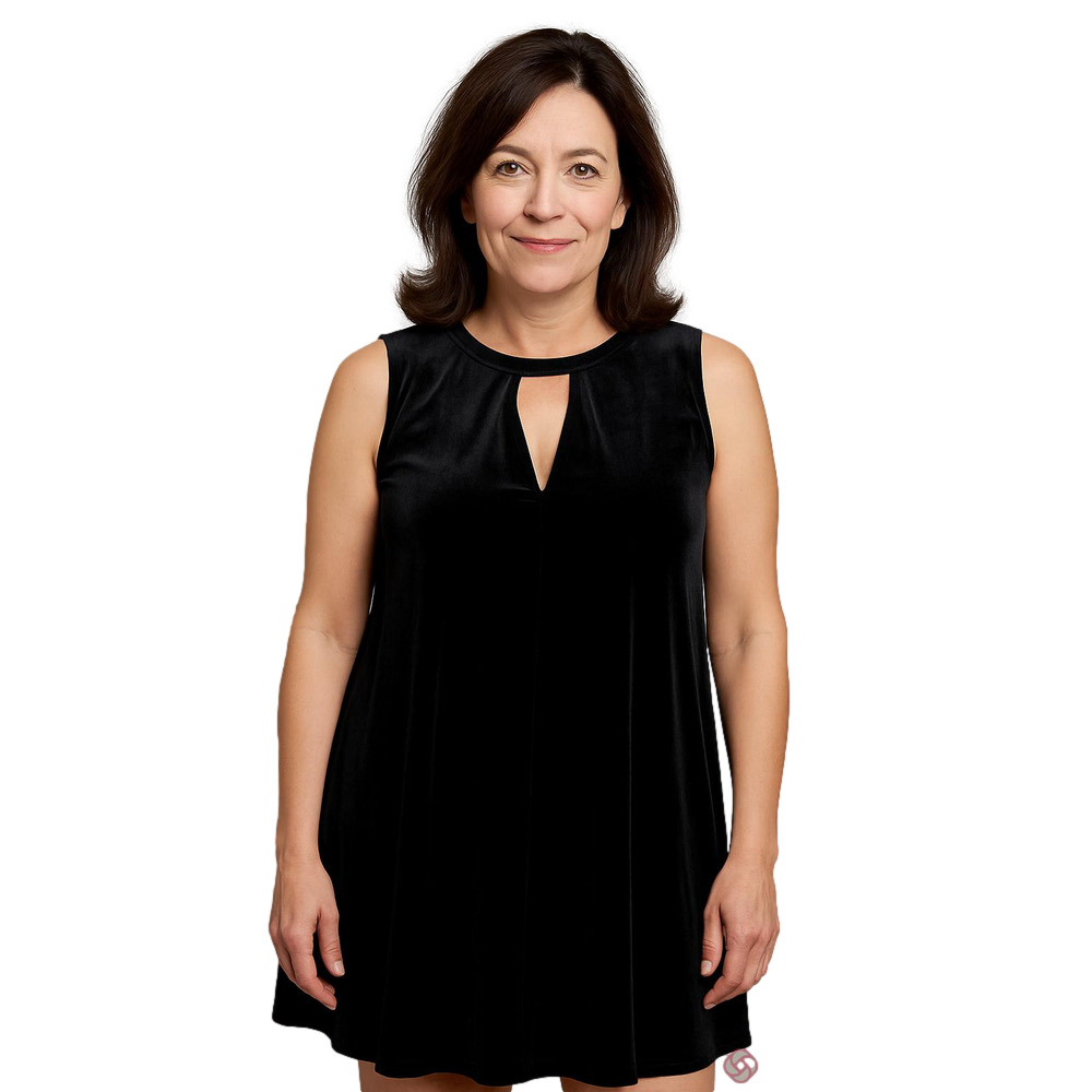 Umgee Women Small Black Velvet Keyhole Loose Relaxed Sleeveless A Line Dress NWT